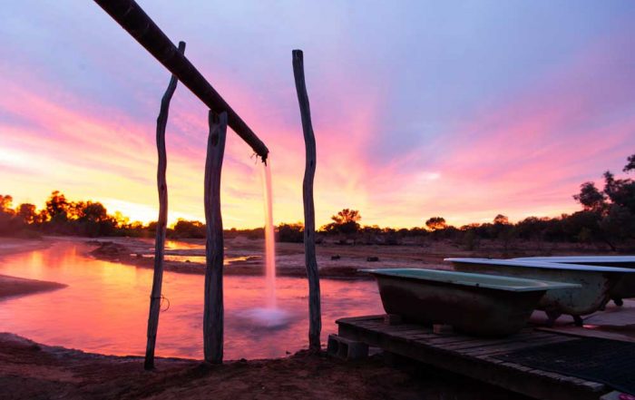 sunset over hot water spring