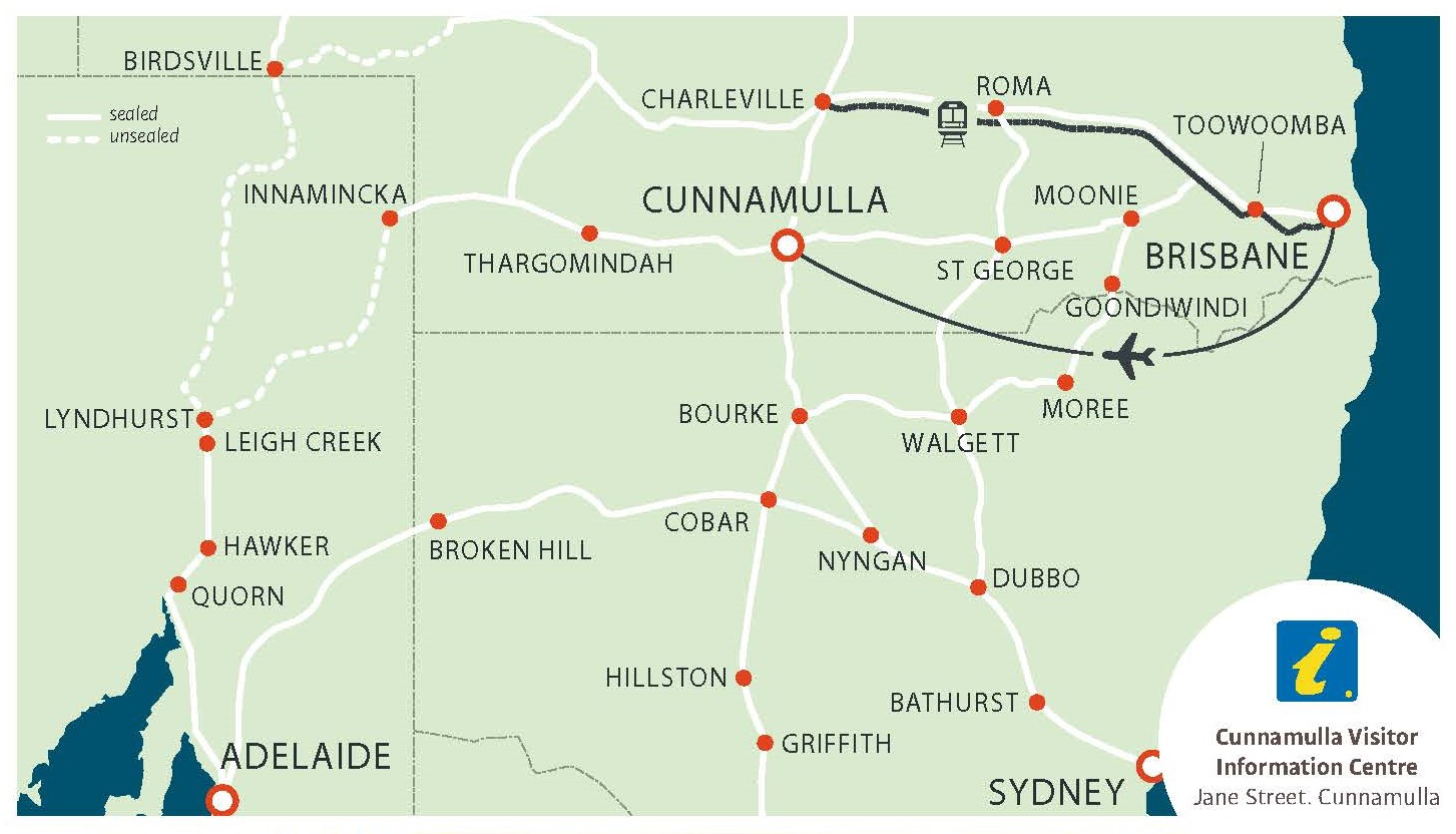 Getting Here Map Map of how to get to Cunnamulla
